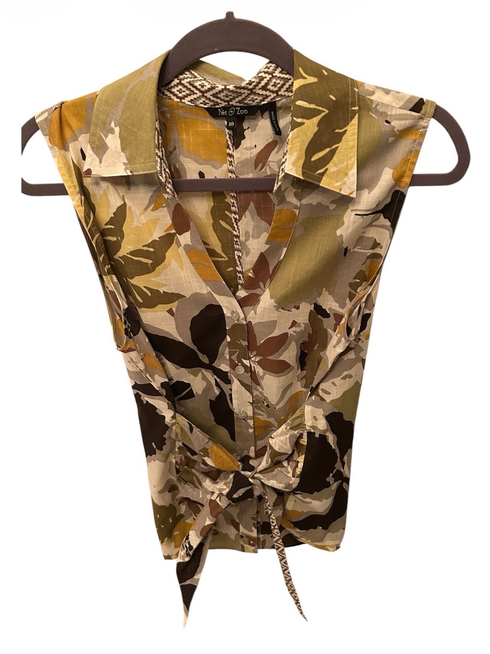 Nic +Zoe Tie-Front Sleeveless Blouse size 10